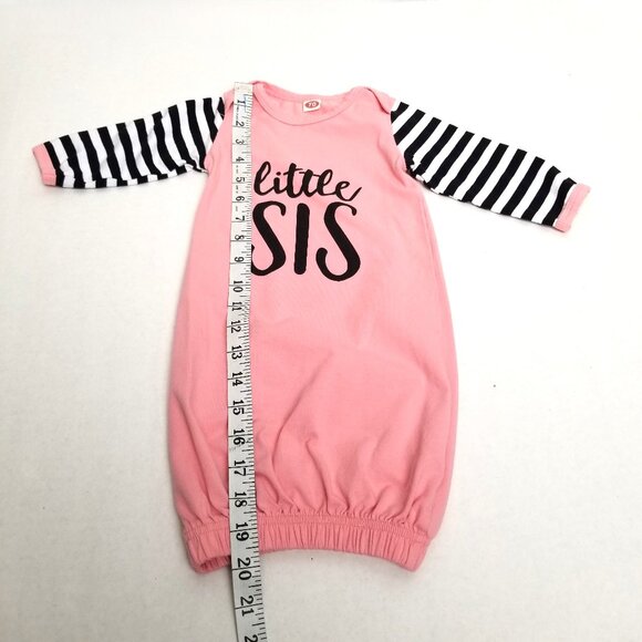 Baby Girl Little Sis Size 0-3 Pink Striped Sleeve Sleep Gown Newborn Coming Home - Picture 7 of 7